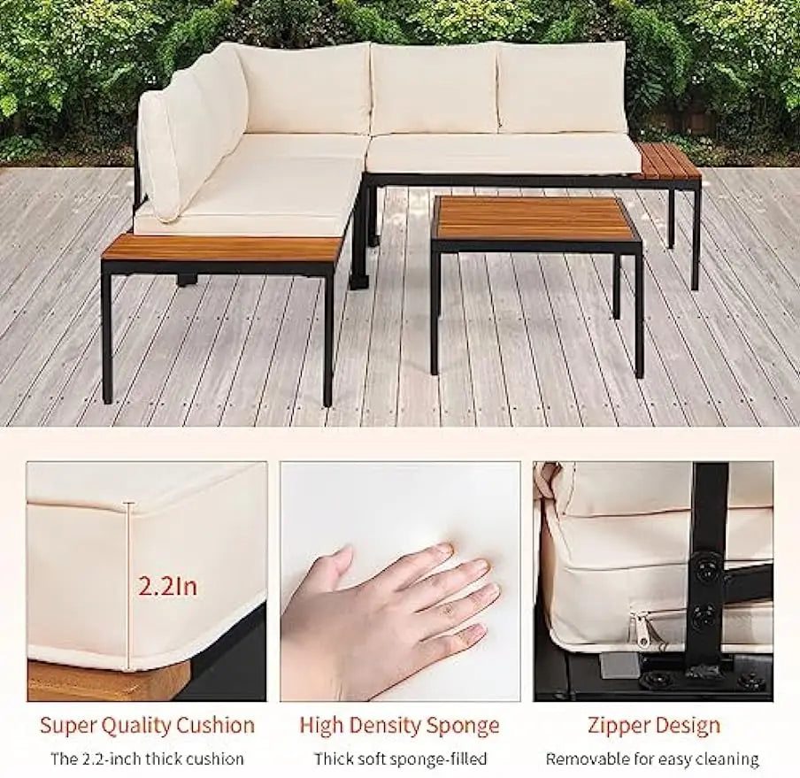 Patio Furniture 4-Piece Acacia Patio Sofa